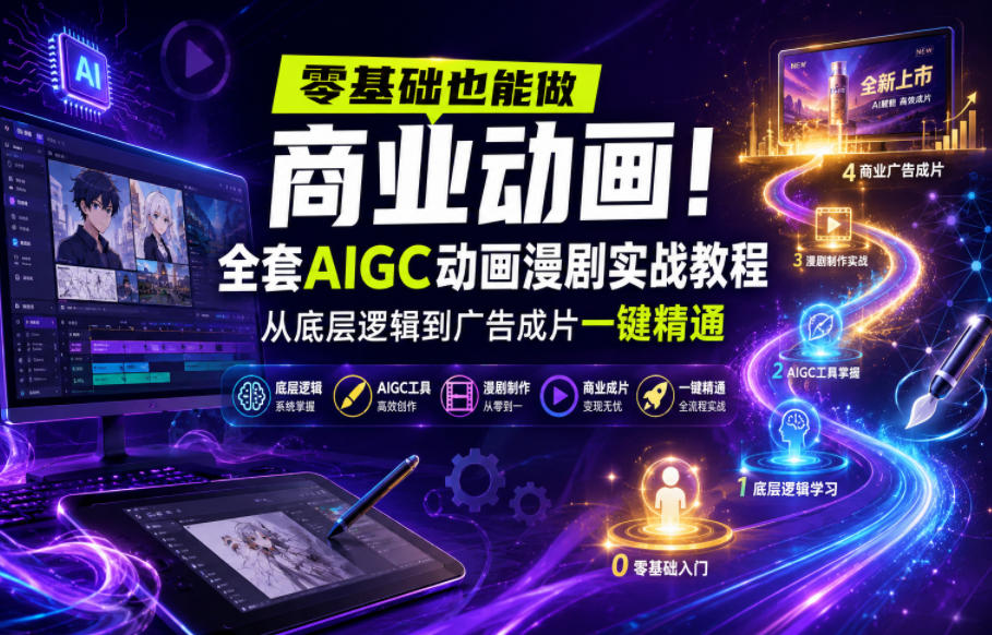 零基础也能做商业动画!全套AIGC动画漫剧实战教程,从底层逻辑到广告成片一键精通-智云网创 - 网创副业项目资源站