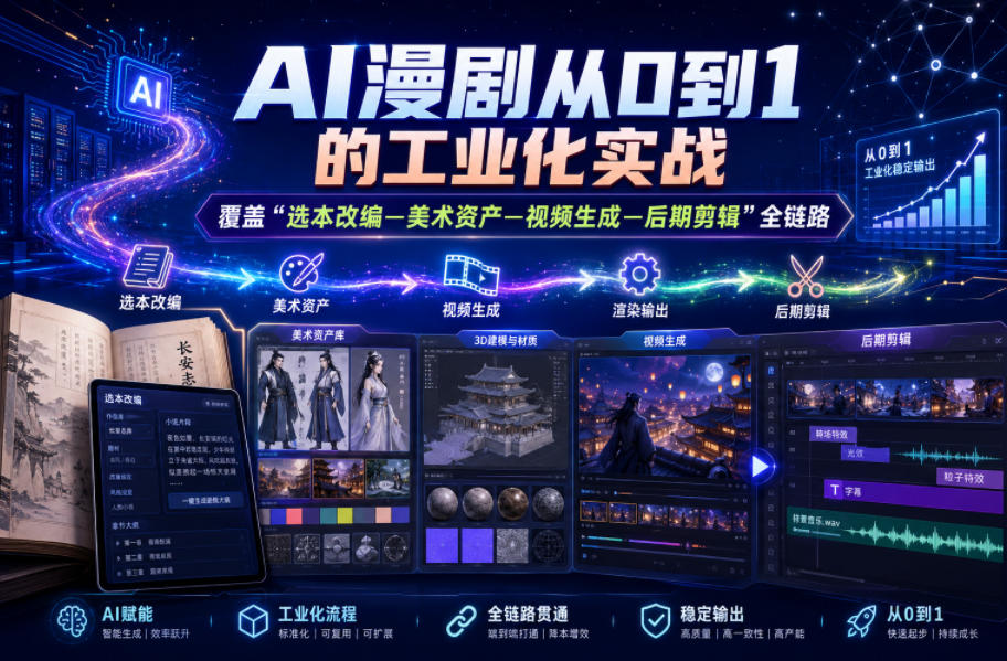 AI漫剧从0到1的工业化实战,覆盖“选本改编—美术资产—视频生成—后期剪辑”全链路(更新6月)-智云网创 - 网创副业项目资源站