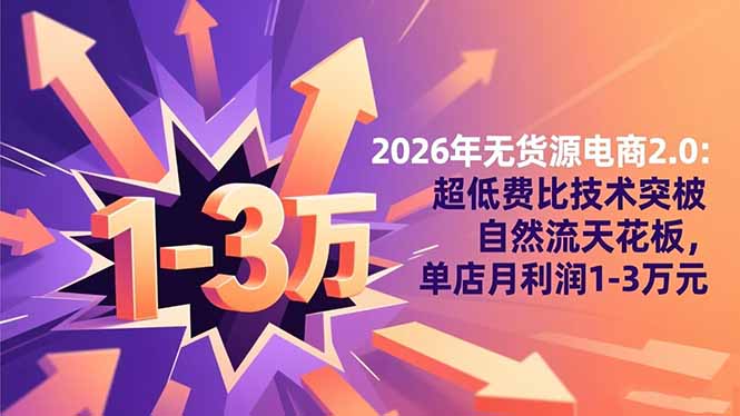 2026年无货源电商2.0【更新】：超低费比技术突破自然流天花板，单店月利润1-3万元-智云网创 - 网创副业项目资源站