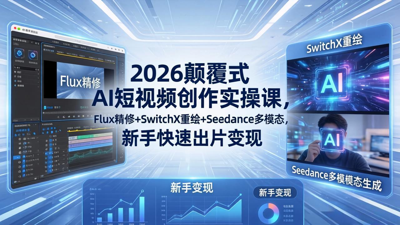 2026颠覆式 AI短视频创作课-5月更新，Flux精修+SwitchX重绘+Seedance多模态，新手快速出片变现-智云网创 - 网创副业项目资源站
