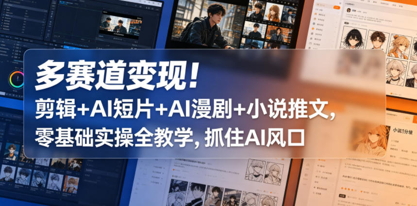 多赛道变现!剪辑+AI短片+AI漫剧+小说推文,零基础实操全教学,抓住AI风口-智云网创 - 网创副业项目资源站
