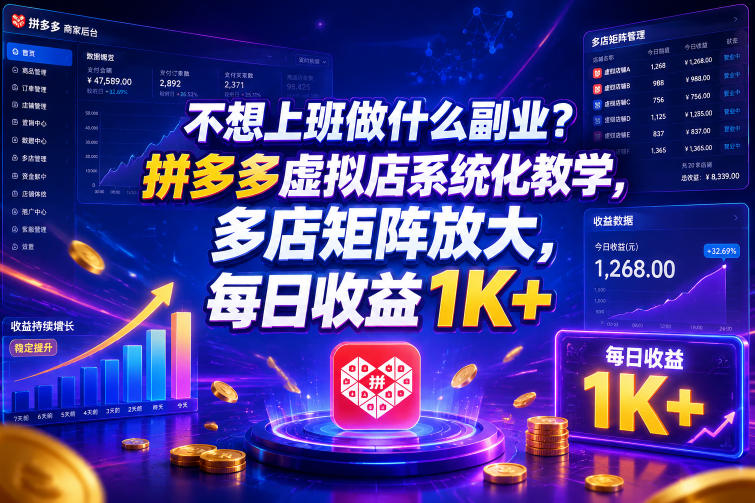 不想上班做什么副业?拼多多虚拟店系统化教学,多店矩阵放大,每日收益1K+【揭秘】-智云网创 - 网创副业项目资源站