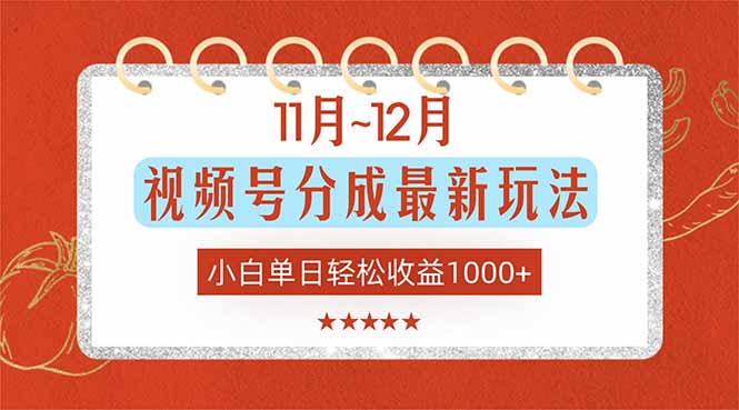 11月~12月视频号分成最新玩法,小白单日轻松收益1000+-智云网创 - 网创副业项目资源站