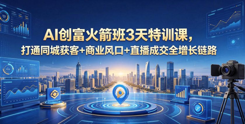 AI创富火箭班3天特训课，打通同城获客+商业风口+直播成交全增长链路，2026年4月新课-智云网创 - 网创副业项目资源站