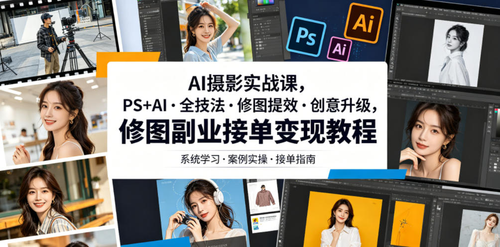 AI摄影实战课，PS+AI・全技法・修图提效・创意升级，修图副业接单变现教程-智云网创 - 网创副业项目资源站