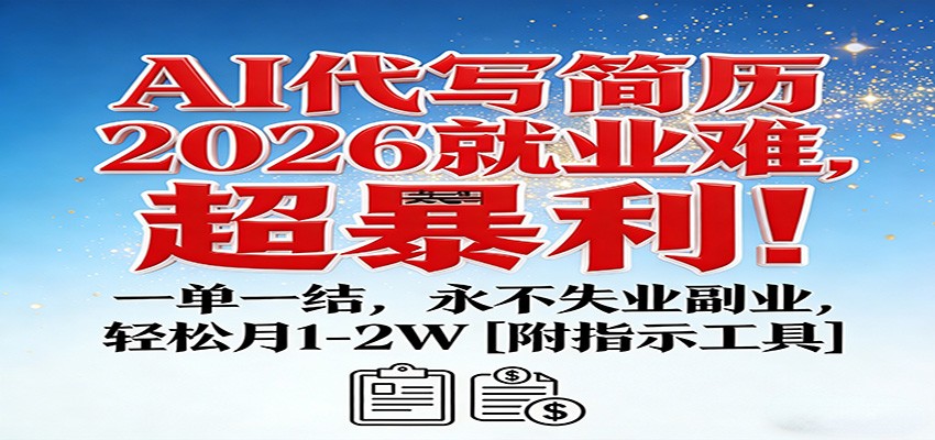 AI代写简历,2026就业难,超暴利!一单一结,永不失业副业,轻松月1-2W【附指令工具】-智云网创 - 网创副业项目资源站