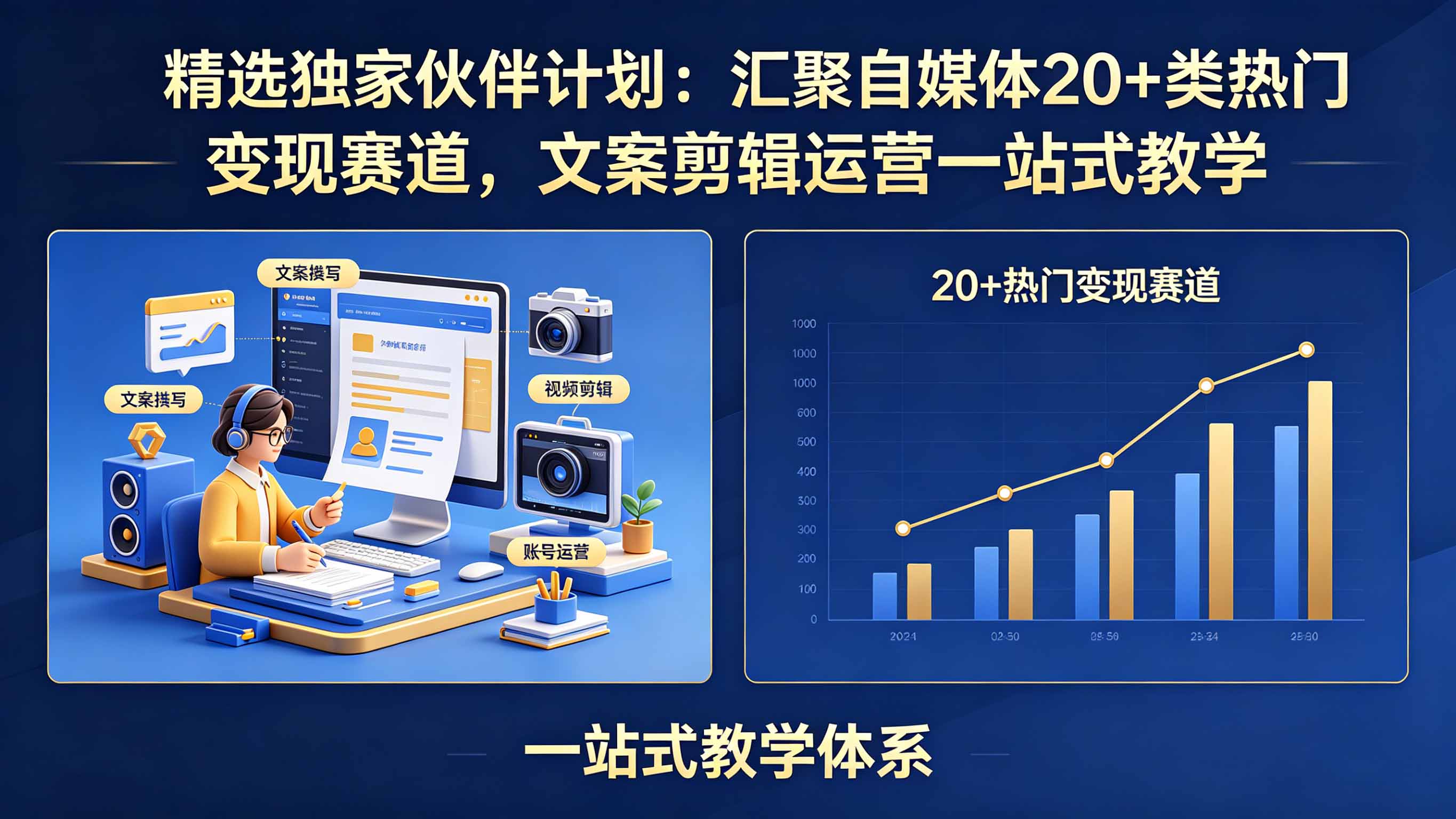 精选独家伙伴计划：汇聚自媒体20+类热门变现赛道，文案剪辑运营一站式教学-智云网创 - 网创副业项目资源站