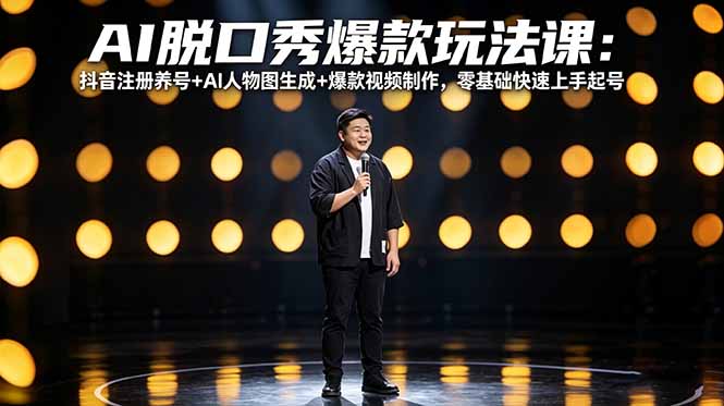 AI脱口秀爆款玩法课:抖音注册养号+AI人物图生成+爆款视频制作,零基础快速上手起号-智云网创 - 网创副业项目资源站