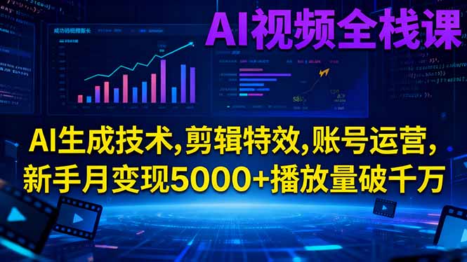 AI视频全栈课:AI生成技术,剪辑特效,账号运营,新手月变现5000+播放量破千万-智云网创 - 网创副业项目资源站