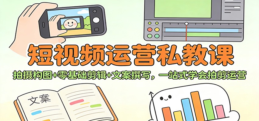 短视频运营私教课：拍摄构图+零基础剪辑 +文案撰写，一站式学会拍剪运营-智云网创 - 网创副业项目资源站