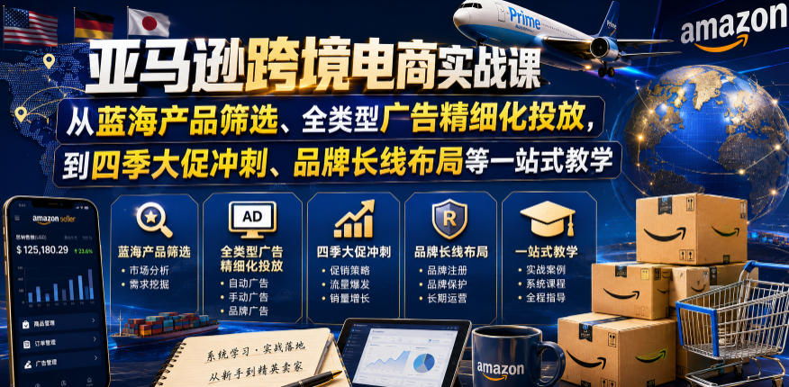 亚马逊跨境电商实战课,从蓝海产品筛选、全类型广告精细化投放,到四季大促冲刺、品牌长线布局等一站式教学-智云网创 - 网创副业项目资源站