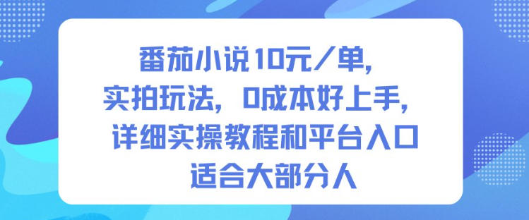 番茄小说10米每单，实拍玩法，0成本好上手，详细实操教程和平台入口适合大部分人-智云网创 - 网创副业项目资源站