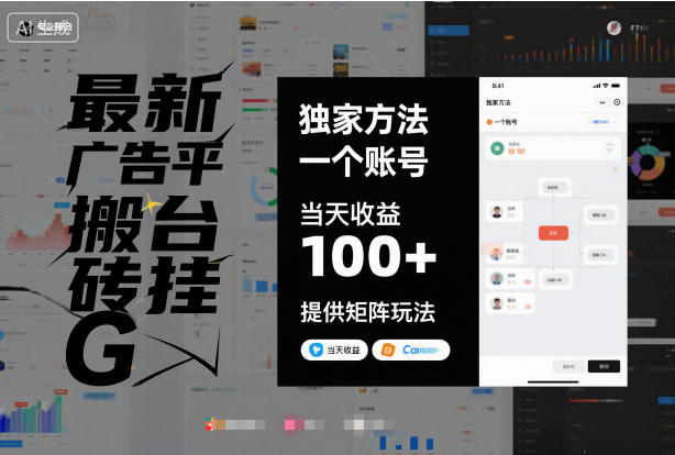 最新广告平台搬砖挂G，独家方法，一个账号，当天收益100+，提供矩阵玩法【揭秘】-智云网创 - 网创副业项目资源站