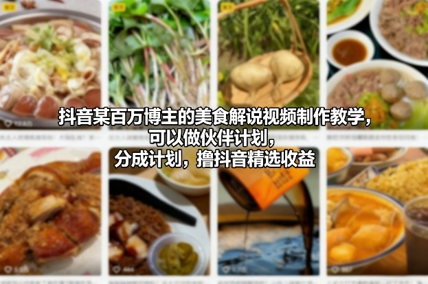 抖音某百万博主的美食解说视频制作教学,可以做伙伴计划,分成计划,撸抖音精选收益(更新)-智云网创 - 网创副业项目资源站