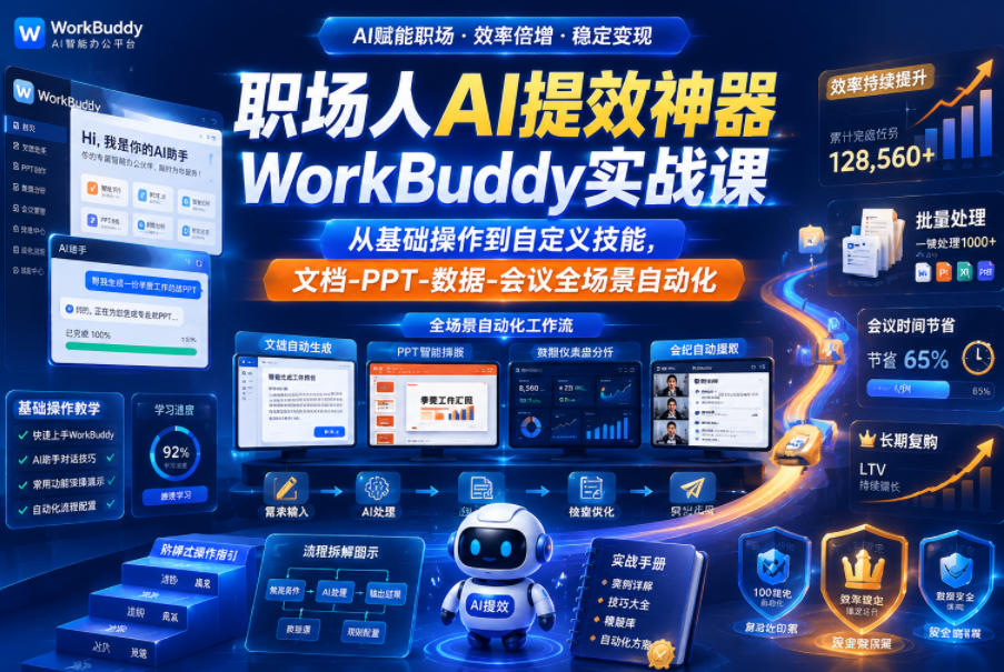 职场人AI提效神器WorkBuddy实战课,从基础操作到自定义技能,文档-PPT-数据-会议全场景自动化-智云网创 - 网创副业项目资源站