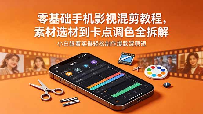 （18750期）零基础手机影视混剪教程，素材选材到卡点调色全拆解，小白跟着实操轻松制作爆款混剪短片-智云网创 - 网创副业项目资源站