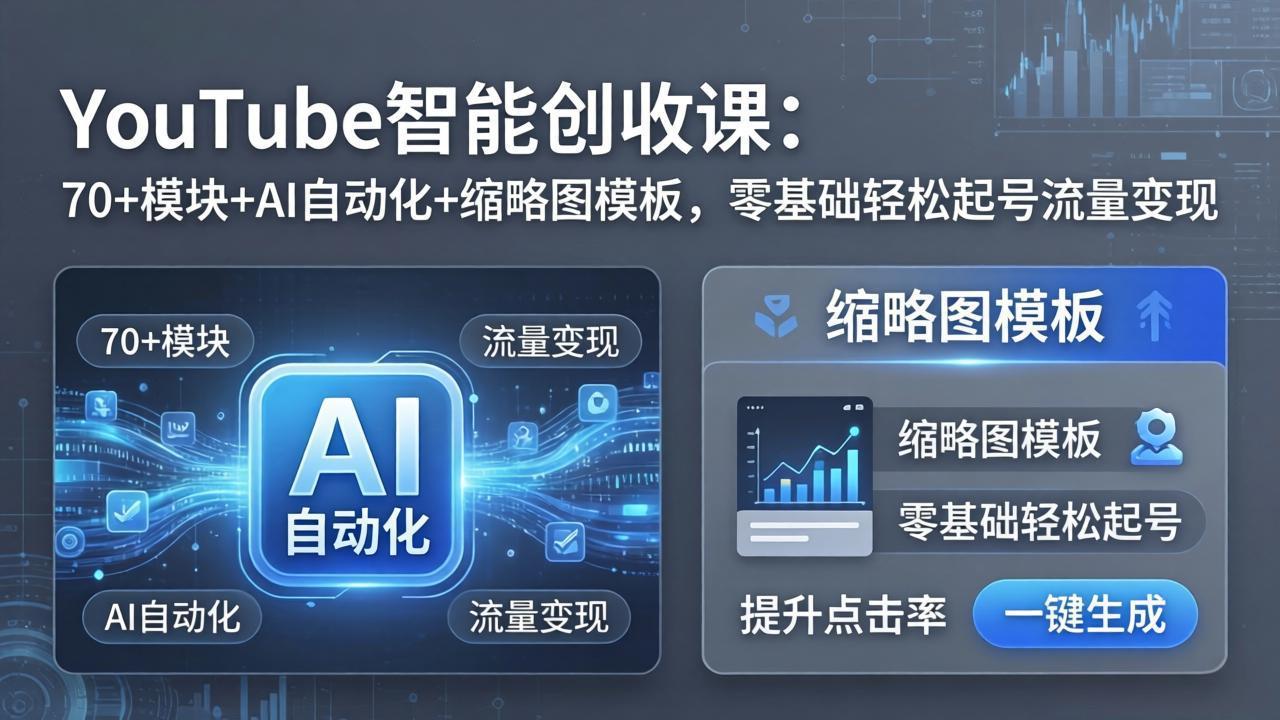 YouTube智能创收课:70+模块+AI自动化+缩略图模板,零基础轻松起号流量变现-智云网创 - 网创副业项目资源站