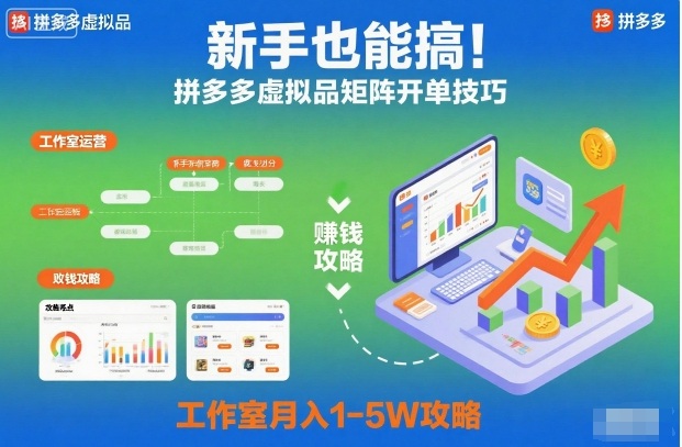 新手也能搞!拼多多虚拟品矩阵开单技巧,工作室月入1-5W攻略【揭秘】-智云网创 - 网创副业项目资源站