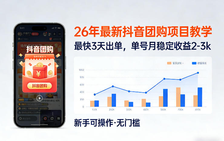 26年最新抖音团购项目教学，0门槛，最快3天出单，单号月稳定收益2-3k（更新3月11日）-智云网创 - 网创副业项目资源站