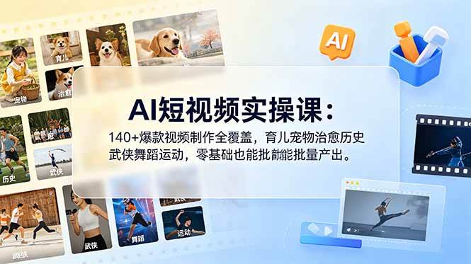 （18781期）AI短视频实操课：140+爆款视频制作全覆盖，育儿宠物治愈历史武侠舞蹈运动，零基础也能批量产出-智云网创 - 网创副业项目资源站