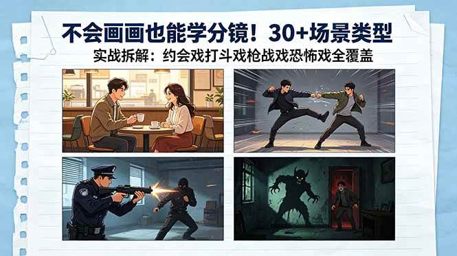 (18591期)不会画画也能学分镜!30+场景类型实战拆解:约会戏打斗戏枪战戏恐怖戏全覆盖-智云网创 - 网创副业项目资源站