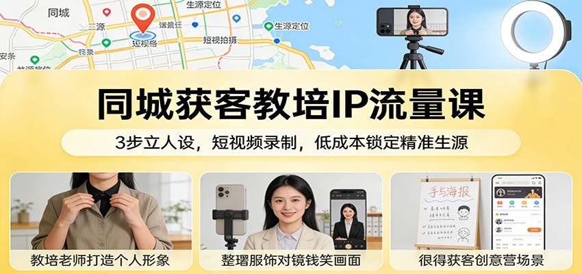 同城获客教培IP流量课：3步立人设，短视频录制，低成本锁定精准生源-智云网创 - 网创副业项目资源站