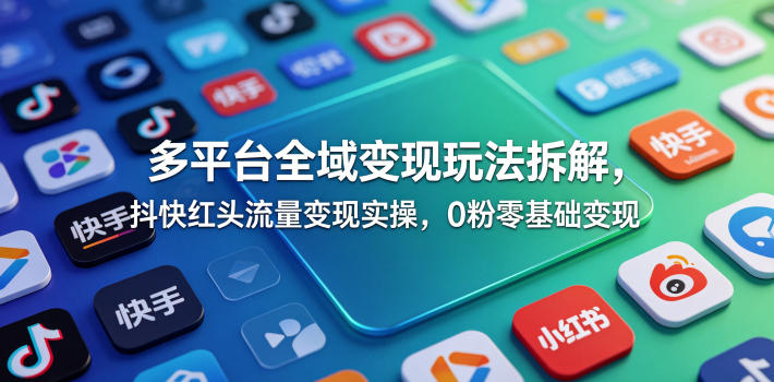 多平台全域变现玩法拆解，抖快红头流量变现实操，0粉零基础变现-智云网创 - 网创副业项目资源站