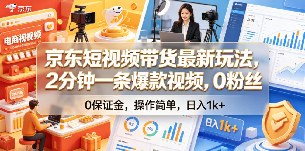京东短视频带货最新玩法,2分钟一条爆款视频,0粉丝,0保证金,操作简单,日入1k+【揭秘】-智云网创 - 网创副业项目资源站
