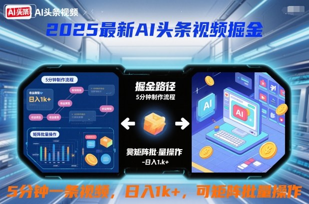 2025最新AI头条视频掘金，5分钟一条视频，日入1k＋，可矩阵批量操作-智云网创 - 网创副业项目资源站