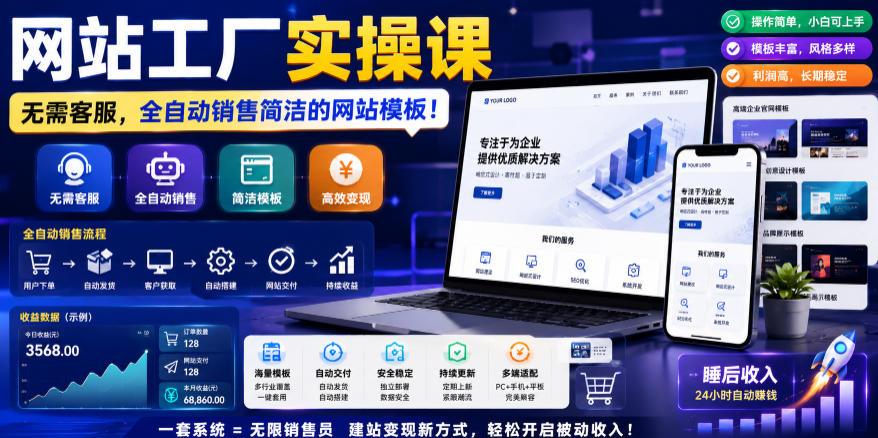 网站工厂实操课,无需客服,网站模板自动赚钱!【原创双语字幕】-智云网创 - 网创副业项目资源站