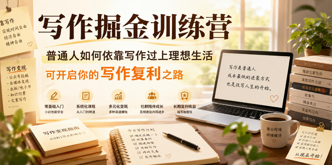 写作掘金训练营，普通人如何依靠写作过上理想生活，可开启你的写作复利之路（更新6月）-智云网创 - 网创副业项目资源站