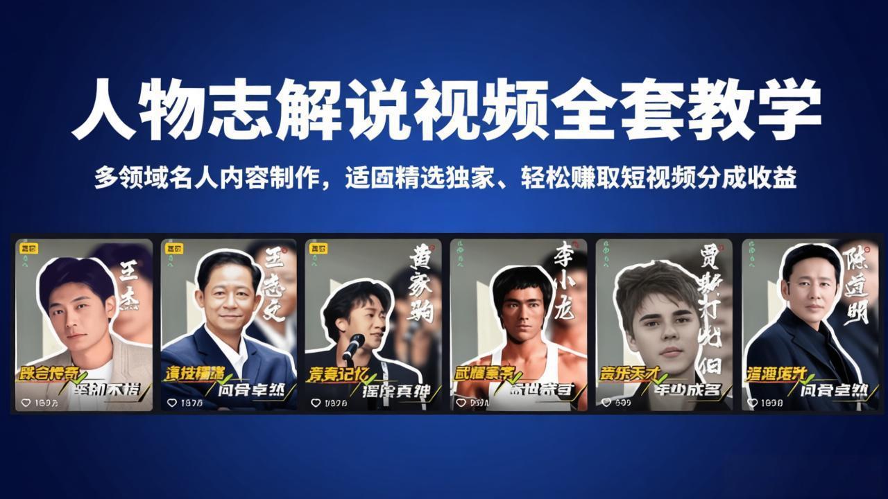 人物志解说视频全套教学，多领域名人内容制作，适配精选独家，轻松赚取短视频分成收益-智云网创 - 网创副业项目资源站