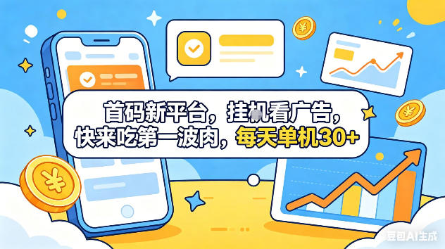 首码新平台，挂G自动看广告，快来吃第一波肉，每天单机30+，可矩阵放大【揭秘】-智云网创 - 网创副业项目资源站