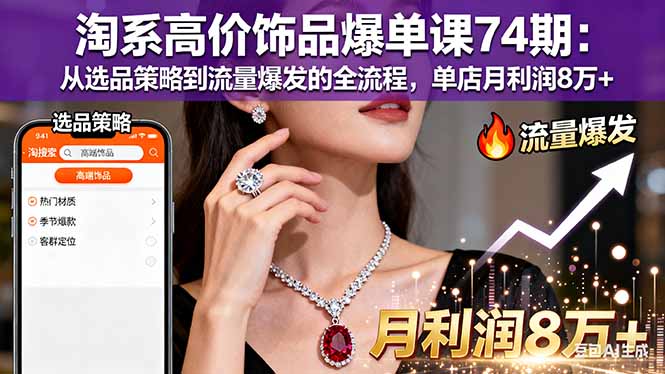淘系高价饰品爆单课74期:从选品策略到流量爆发的全流程,单店月利润8万+-智云网创 - 网创副业项目资源站