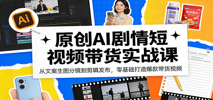 原创AI剧情短视频带货实战课：从文案生图分镜到剪辑发布，零基础打造爆款带货视频-智云网创 - 网创副业项目资源站