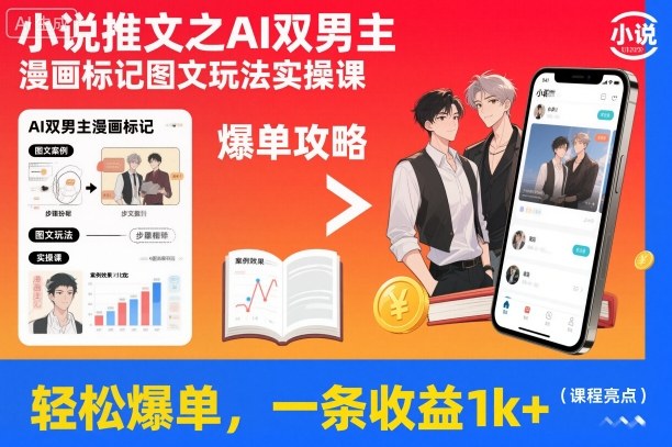 小说推文之AI双男主漫画标记图文玩法实操课,轻松爆单,一条收益1k+-智云网创 - 网创副业项目资源站
