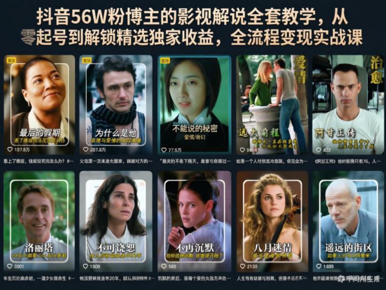 抖音56W粉博主的影视解说全套教学,从零起号到解锁精选独家收益,全流程变现实战课-智云网创 - 网创副业项目资源站