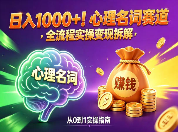 心理名词赛道,新手小白也能做,全流程项目拆解,单日变现1k+-智云网创 - 网创副业项目资源站