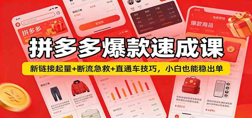 拼多多爆款速成课:新链接起量+断流急救+直通车技巧,小白也能稳出单-智云网创 - 网创副业项目资源站