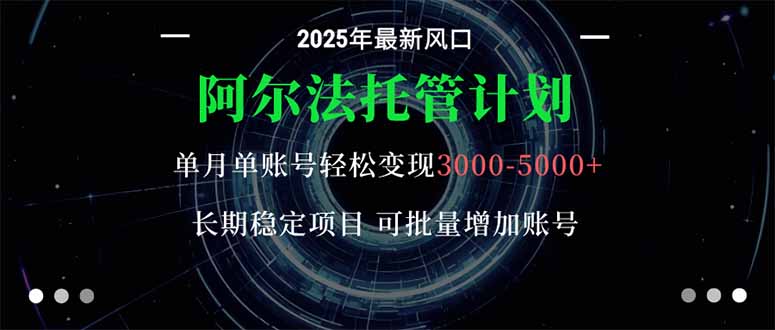 阿尔法托管计划 单账号月入3000-5000,长期稳定项目,新手小白轻松上手。-智云网创 - 网创副业项目资源站