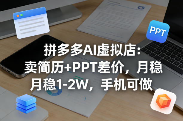 【暴力项目】拼多多AI虚拟店:卖简历+PPT差价,月稳1-2W,手机可做