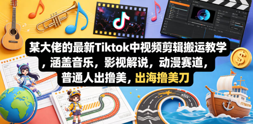 某大佬的最新Tiktok中视频剪辑搬运教学,涵盖音乐,影视解说,动漫赛道,普通人出海撸美刀-智云网创 - 网创副业项目资源站