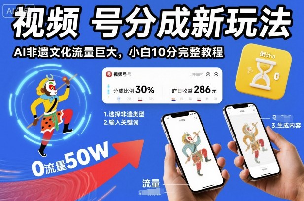 视频号分成新玩法，AI非遗文化流量巨大，小白10分钟搞定，完整教程-智云网创 - 网创副业项目资源站
