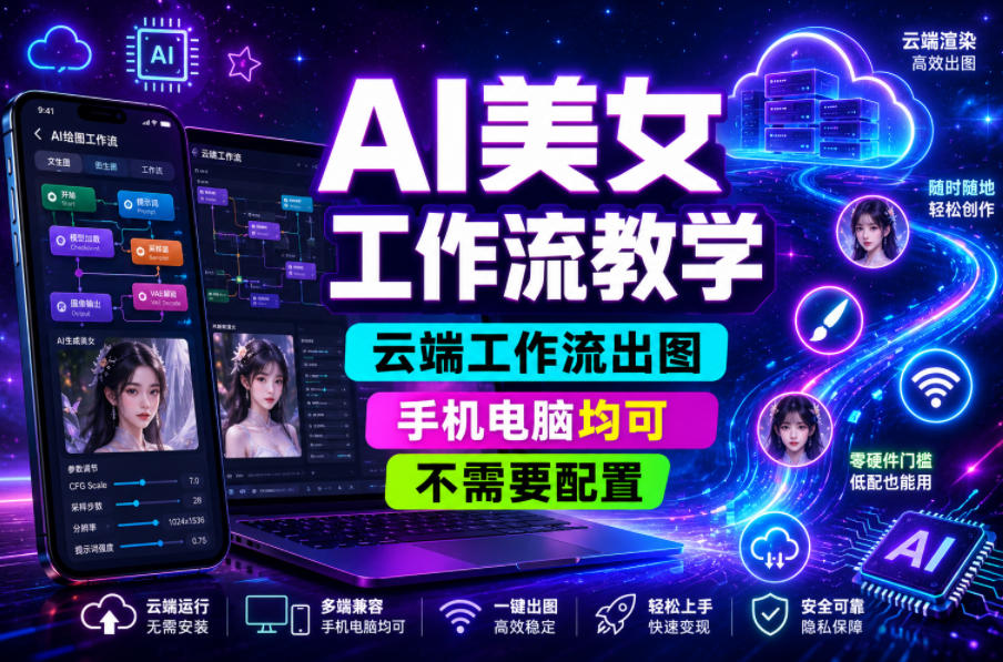 AI美女工作流教学,云端工作流出图,手机电脑均可,不需要配置,快速起号涨粉-智云网创 - 网创副业项目资源站
