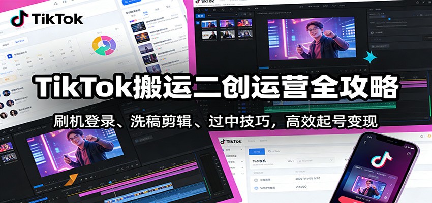 TikTok搬运二创运营全攻略：刷机登录、洗稿剪辑 、过中技巧，高效起号变现-智云网创 - 网创副业项目资源站