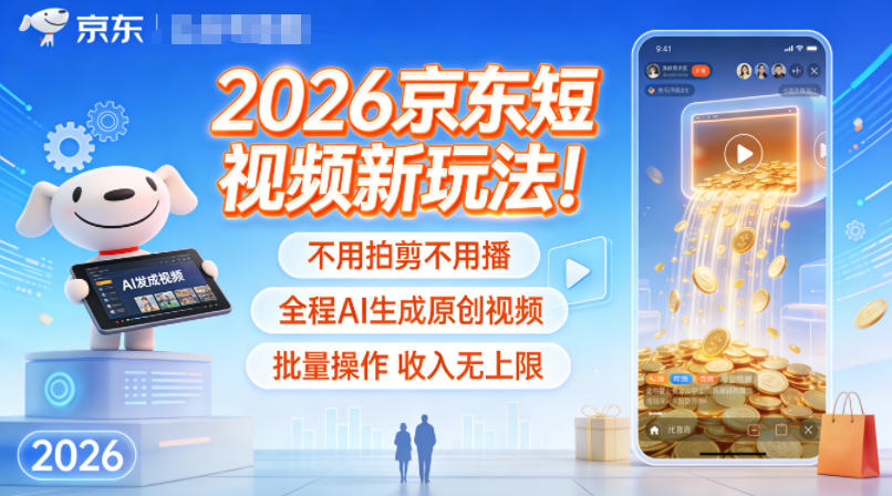 2026京东短视频新玩法!不用拍剪不用播,全程AI生成原创视频,批量操作收入无上限-智云网创 - 网创副业项目资源站