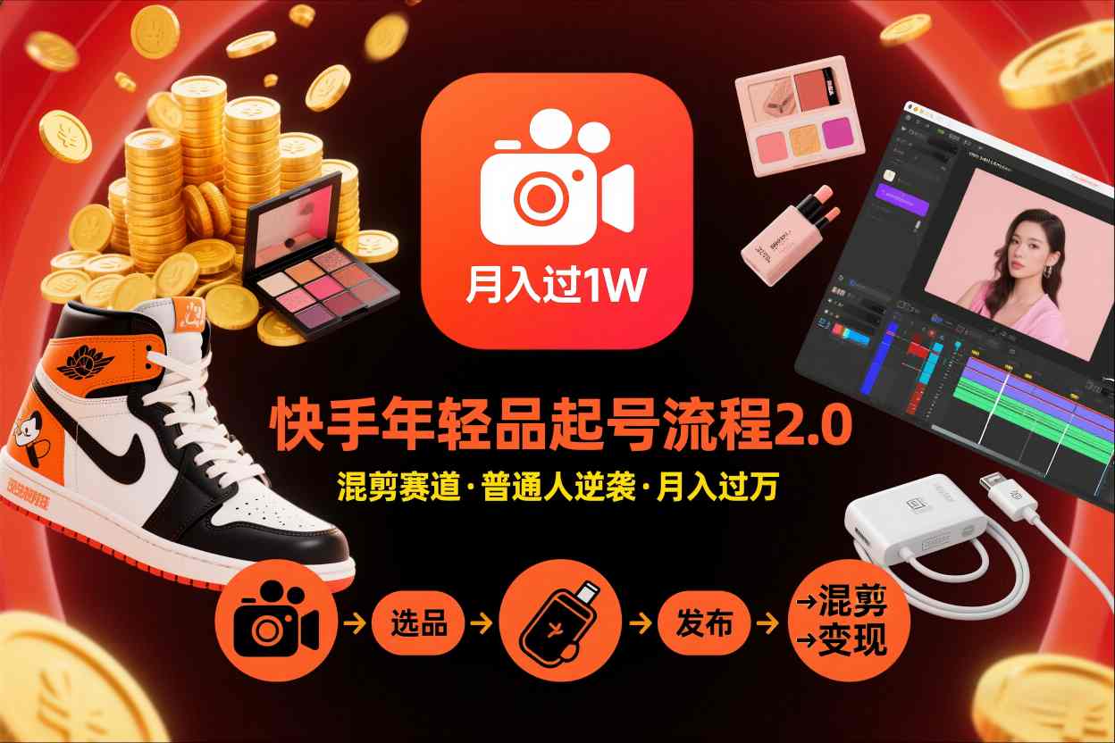 快手短视频带货年轻品起号流程2.0，快手年轻品混剪赛道，普通人也能月入过1W-智云网创 - 网创副业项目资源站