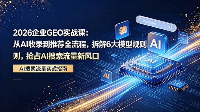 2026 企业GEO实战课：从AI收录到推荐全流程，拆解6大模型规则，抢占 AI 搜索流量新风口-智云网创 - 网创副业项目资源站