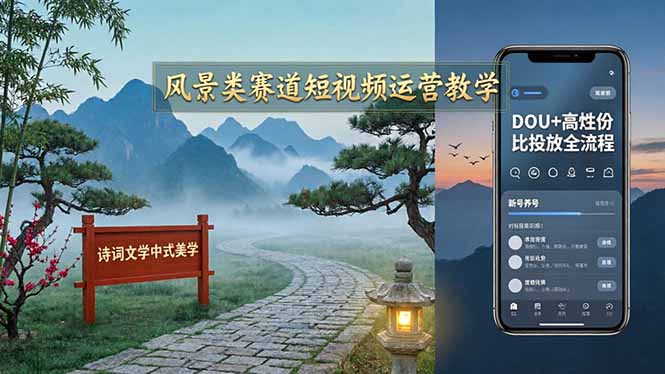 风景类赛道短视频运营教学:诗词文学中式美学,新号养号对标账号定位,DOU+高性价比投放全流程-智云网创 - 网创副业项目资源站