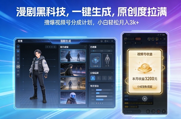 漫剧黑科技，一键生成，原创度拉满，撸爆视频号分成计划，小白轻松月入3k+-智云网创 - 网创副业项目资源站